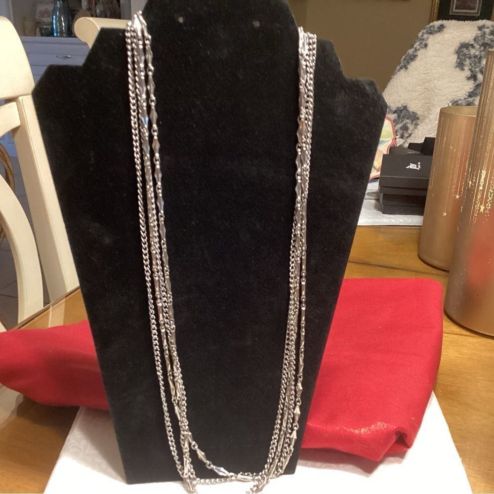 Shiny Double Chain Silvertone Long Necklace